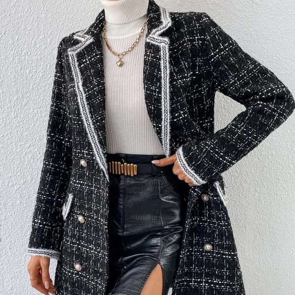 Black Preppy Womens Double Breasted Blazer - Picture 8 of 11